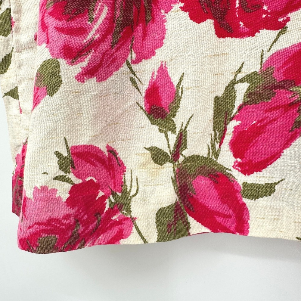 Vintage 50s 60s Floral Barkcloth Wiggle Sheath Dress S Pink Roses Mod Pin Up - Picture 9 of 10
